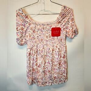 New Ingrid Maternity Top Floral Stretch Blouse Short Sleeve Cool Top NWT Size S